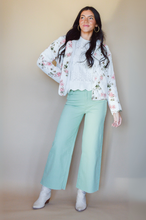 The Wide Glide Wide Leg Twill Pants- Sage