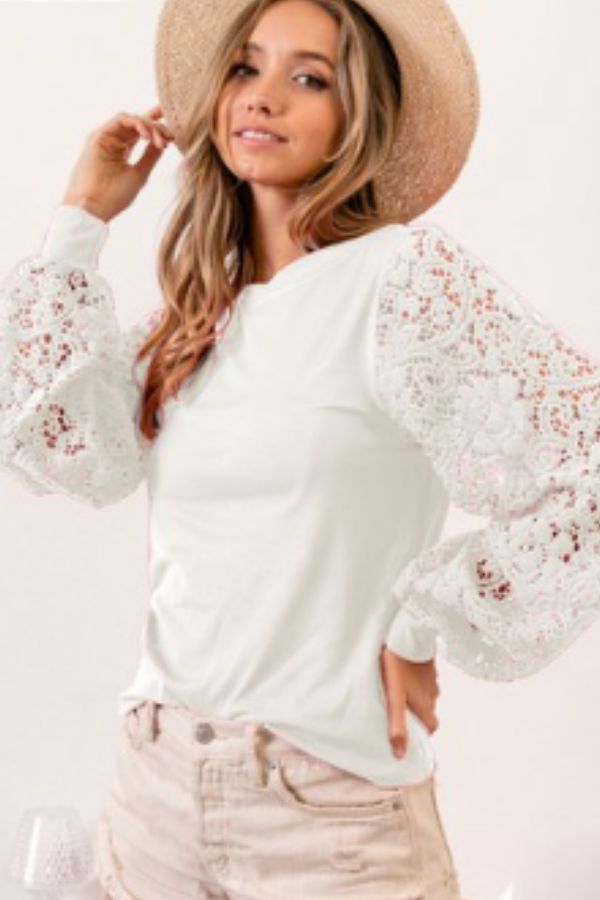Walk Me Home Lace Sleeve Top
