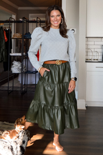 Olive Envy Faux Leather Midi Skirt