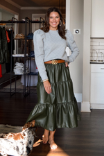 Olive Envy Faux Leather Midi Skirt