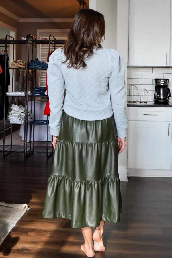 Olive Envy Faux Leather Midi Skirt