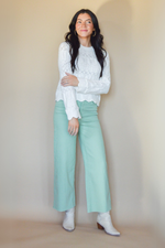 The Wide Glide Wide Leg Twill Pants- Sage