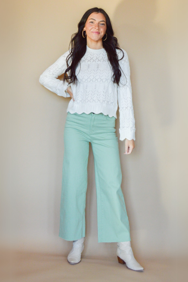 The Wide Glide Wide Leg Twill Pants- Sage