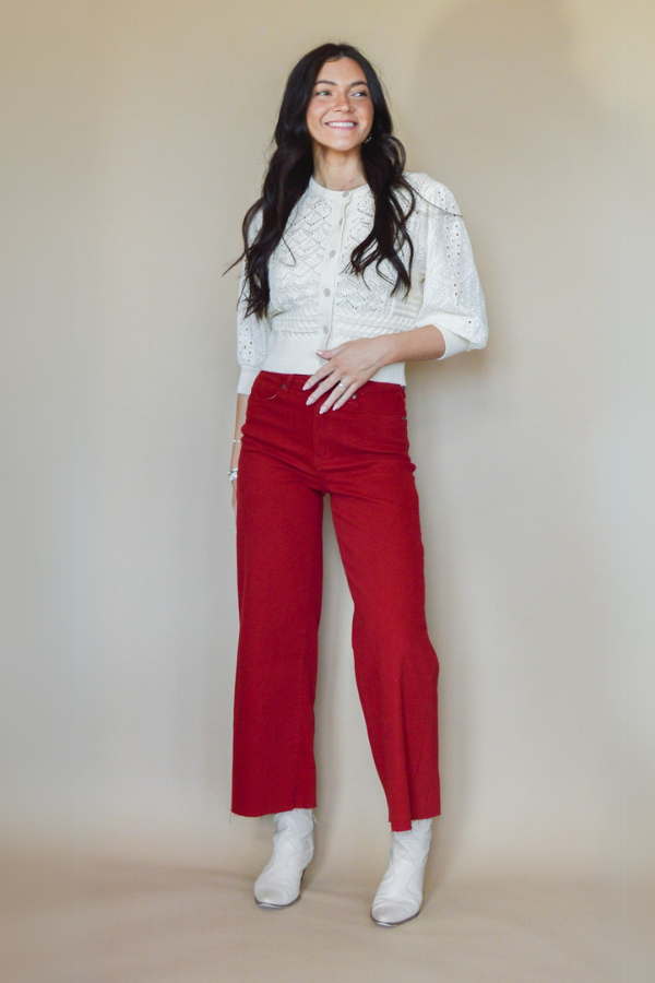 The Wide Glide Wide Leg Twill Pants- Red