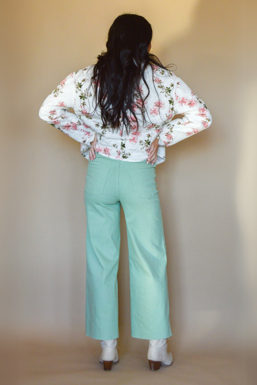 The Wide Glide Wide Leg Twill Pants- Sage