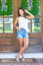 The Offset Button Down Sleeveless Top