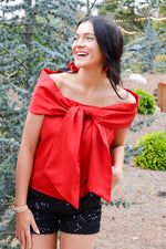 Bowtiful Bliss Off The Shoulder Top- Red