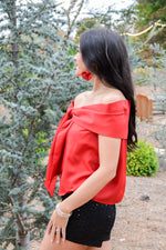 Bowtiful Bliss Off The Shoulder Top- Red