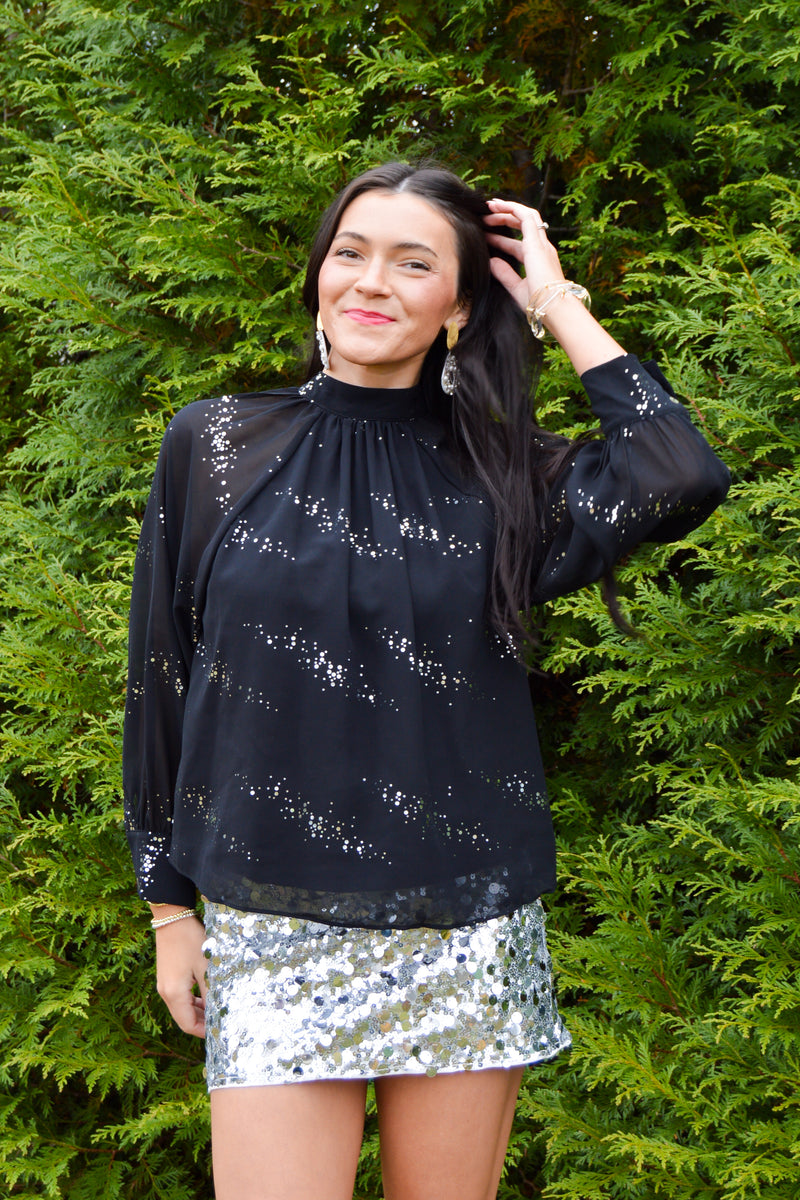 Shimmering Nights Mock Neck Top