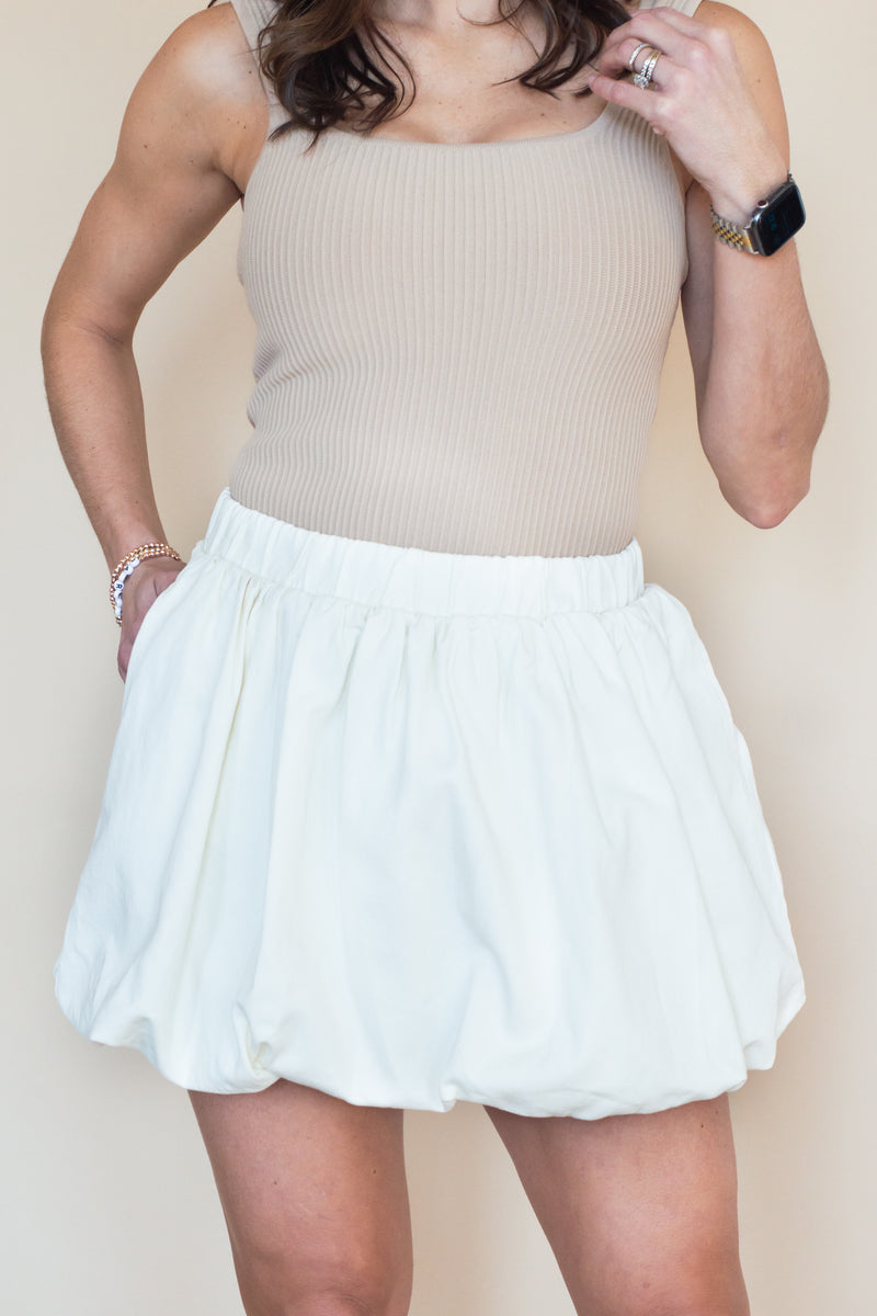 Twist and Puff Mini Bubble Skirt- Cream