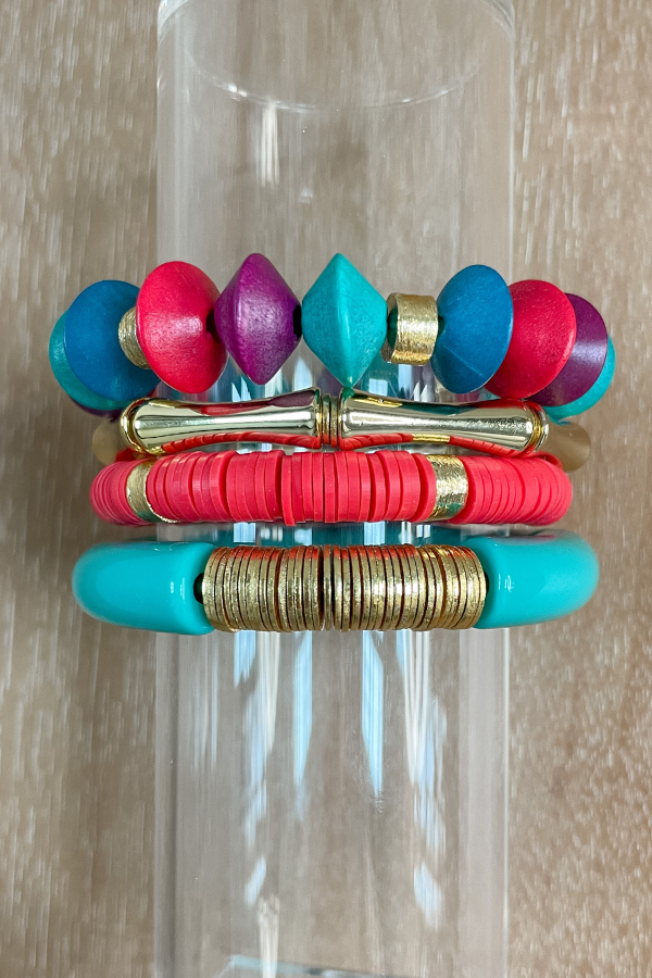 Stack of Four Pink Clay Bead Bracelet