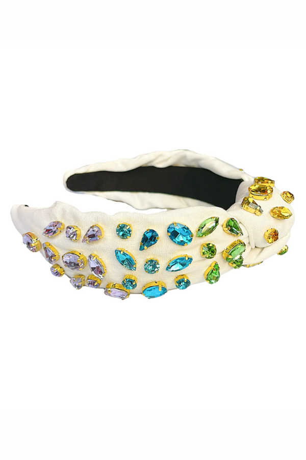 Ivory Headband With Rainbow Gradient Hand-Sewn Crystals